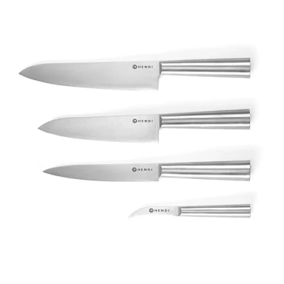 Abbildung von HENDI Messerset, 4 teilig, Set enthält: 2 Kochmesser, Schinkenmesser, Gemüsemesser, korrosionsbeständig, konturierter Griff, lange Lebensdauer, Küchenmesser, edelstahl
