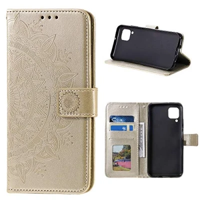 Abbildung von CoverKingz Handy Case kompatibel mit Samsung Galaxy A42 5G Cover Kartenfach Phonecase Smartphone Hülle klappbar Motiv Mandala Gold