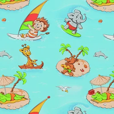 Abbildung von Star Geschenkpapier, Geschenkpapier Afrika / Tiere am Meer 70cm x 2m Rolle hellblau