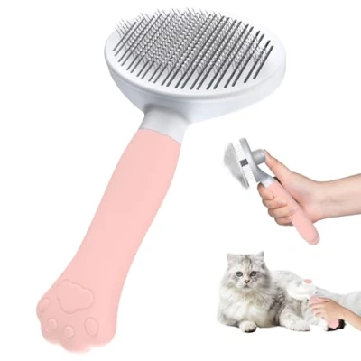 Abbildung von Zivacate Katzenbürste Hundebürste [Ergonomischer Griff &amp; Ein Klick Reinigung] Werkzeug für kurz langhaarige Hunde/Katzen/Kaninchen, Unterwollbürste(Hell Pink)