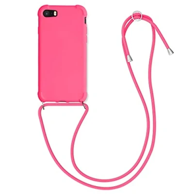 Abbildung von kwmobile Necklace Case kompatibel mit Apple iPhone SE (2022) / (2020) 8 7 Hülle Cover Kordel zum Umhängen Silikon Schutzhülle Neon Pink
