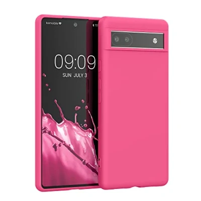 Abbildung von kwmobile Hülle kompatibel mit Google Pixel 6a weiches TPU Silikon Case Cover geeignet für kabelloses Laden Neon Pink