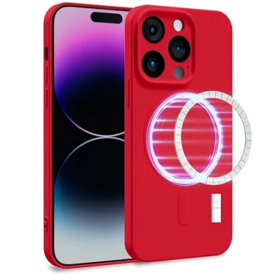 Abbildung von MyGadget Hülle für Apple iPhone 14 Pro [ kompatibel mit MagSafe ] Zweilagige Handyhülle Kameraschutz Cover Innenfutter &amp; Silikon außen Rot