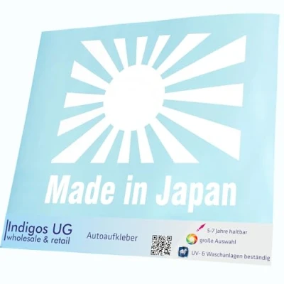 Abbildung von INDIGOS UG Aufkleber Autoaufkleber JDM Die Cut Auto 130x110 mm Made in Japan Flagge weiß Heckscheibe Heckscheibenaufkleber Sticker Tuning