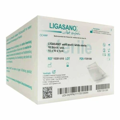 Abbildung von Ligasano weiß Verband 1x10x15 cm steril 10 St