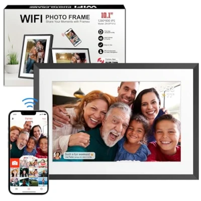 Abbildung von Digitaler Bilderrahmen 32 GB 10,1 Zoll WLAN Fotorahmen 1280x800 IPS LCD Touchscreen Intelligenter Automatische Drehung Sofortiges Teilen von Fotos Oder Videos über die Frameo App