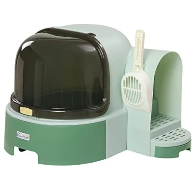 Abbildung von PawHut Katzentoilette geschlossenes Design, 2 Herausziehbarer Bodenwannen, Haube, Grün, 52L x 60B 42H cm