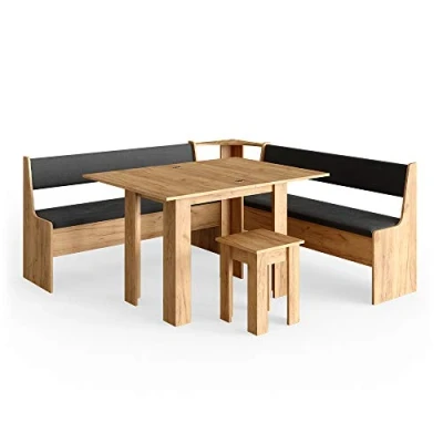 Abbildung von Vicco Eckbankgruppe Roman, Goldkraft Eiche/Anthrazit, 180 x cm mit Tisch