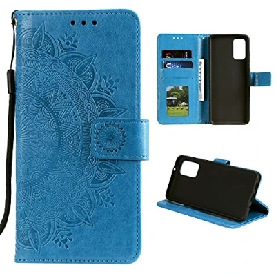 Abbildung von CoverKingz Handy Cover kompatibel mit Samsung Galaxy A03s Handyschutz Kartenfach Klapphülle Bookcase Hülle aufklappbar Motiv Mandala Blau