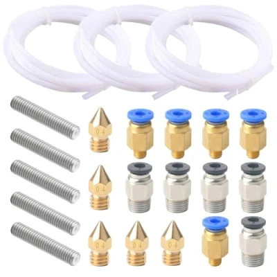 Abbildung von QitinDasen 3 Meter 3D Drucker PTFE Teflonschlauch, mit 6 Stück PC4 M6 Pneumatik Verbinder, M10 5 0.4 mm Düse Druckkopf und X 30 Halsrohr
