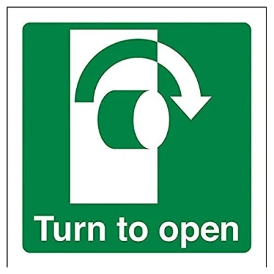Abbildung von vsafety 22018 af r &quot;Turn to open im Uhrzeigersinn&quot; Safe Zustand Türschild, starrer Kunststoff, eckig, 100 mm x mm, grün