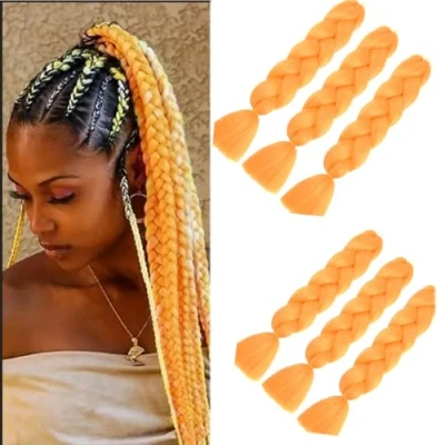 Abbildung von Braids Extensions, Kunsthaar zum Einflechten 6 Packs ombre braiding hair kanekalon haare Jumbo Zöpfe Haar Flechten Haarverlängerungen (A20 Orange)