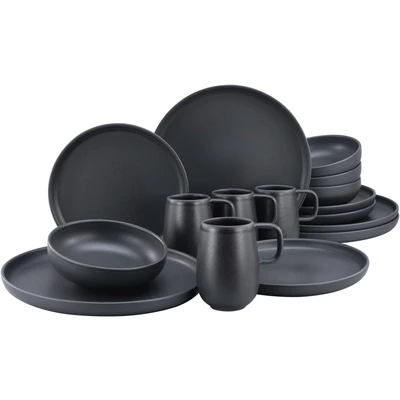 Abbildung von CreaTable Kombiservice &quot;Geschirr Set Uno Black&quot;, (Set, 16 tlg., Kaffeeservice und Tafelservice im Set, für 4 Personen), Service, schwarz, seidenmatte Spezialglasur, M16 Teile, Personen