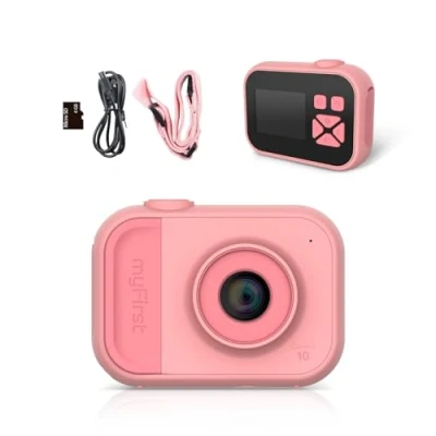 Abbildung von myFirst Kamera 10 Digitalkamera für Jungen Mädchen im Alter von 49 Jahren 5 MP Video Foto 32 GB mit Stativgewindeadapter geeignet als Geburtstagsgeschenk (Rosa)