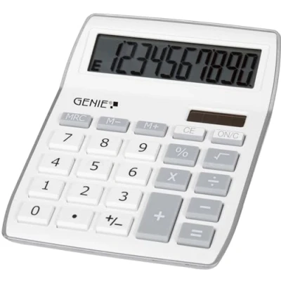 Abbildung von GENIE Taschenrechner 840 S, Tischrechner, Solar, Batterie, 10 stellig, Bürorechner, weiß/grau