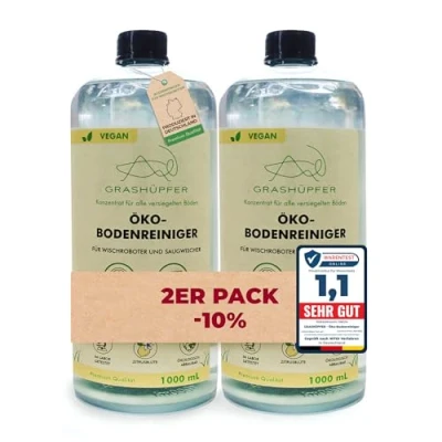 Abbildung von 2er Set GRASHÜPFER® Wischroboter Reinigungsmittel I Öko Bodenreiniger Mittel 2 x 1000 ml Konzentrat für mind. 160 Anwendungen &quot;Zitrusblüte Duft&quot; kompatibel mit allen Wisch / und Saugrobotern