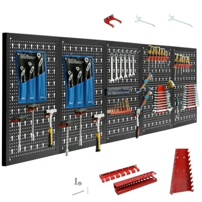 Abbildung von CCLIFE Lochwand Werkzeugwand Metall Werkzeuglochwand Dreiteilig, 5 Stk., mit 43 Haken