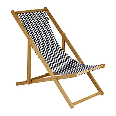 Abbildung von Bo Camp Urban Outdoor Holz Strand Liege Stuhl Campingstuhl Retro Leinen Optik mit 3 Positionen