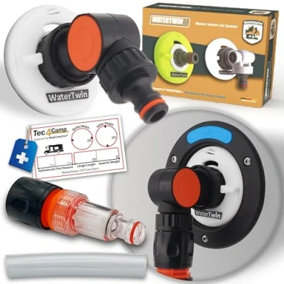 Abbildung von MaJoCompTec® WATERTWIN Tankdeckel mit Wasseranschluss Wassertankdeckel Befülladapter für Wassereinfüllstutzen Wohnmobil Wohnwagen Zubehör (FLEX Version + Kompaktfilter, Adapter 3 PIN D:78)