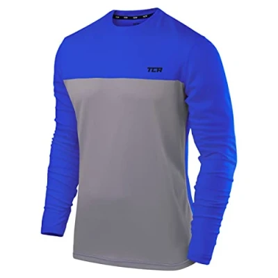 Abbildung von TCA Element Sport Langarmshirt Herren Funktionsshirt mit Rundhalsausschnitt Laufshirt Running Shirt atmungsaktiv Langarm Sportshirt Oberteil Grau/Blau, M