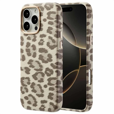 Abbildung von Apple iPhone 16 Pro Max Hülle MagSafe Kunstleder Selencia Backcover Handyhülle Beige