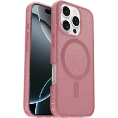 Abbildung von OtterBox Symmetry Series Clear MagSafe transparente Hülle für iPhone 16 Pro, stoßfest, sturzsicher, schützende Hülle, 3X getestet nach Militärstandard, Transparent/Rosa