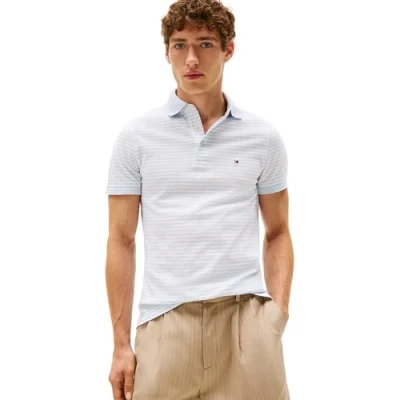 Abbildung von Tommy Hilfiger Herren Poloshirt Kurzarm 1985 Slim Fit, Mehrfarbig (Breezy Blue/White), XL