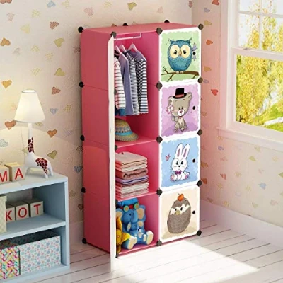Abbildung von BRIAN &amp; DANY Erweiterbares Kinderregal Kinder Kleiderschrank Stufenregal Bücherregal mit Türen, tiefere Fächer als normal (45 cm vs. 35 cm) für mehr Platz, 75 x 47 147 Rosa