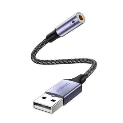 Abbildung von MOSWAG USB auf 3,5 mm Klinke Audio Adapter,Externe A Soundkarte Aux Stereo Konverter Adapter,kompatibel mit Kopfhörer, PC, Laptop, Linux, Desktop, PS4 und andere Geräte