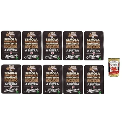 Abbildung von 10 x Molisana Semola rimacinata di Grano Duro Integrale Durum Vollkorn Weizengieß 1 kg Grieß für Pizza + Italian Gourmet Polpa 400g