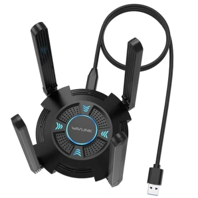 Abbildung von AX5400 USB WLAN Stick für PC, WAVLINK WiFi 6E Adapter 2402Mbit/s 6GHz + 5GHz 573Mbit/s 2.4GHz, WPA3 Verschlüsselung, eingebauter Treiber, Schwarz, NUR Windows 10/11