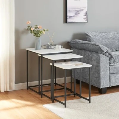 Abbildung von en.casa Satztisch (Set, 3 St), »Trollhättan« in verschiedener Größe Marmoroptik weiß