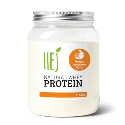 Abbildung von HEJ Whey Protein Pulver Eiweißpulver für Muskelaufbau &amp; Fitness 21,6g Eiweiß pro Portion Als Shake oder Zutat Mango Passion Fruit 450g