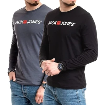 Abbildung von JACK &amp; JONES Herren Langarmshirt aus Baumwolle Longsleeve Männer T Shirt mit Langen Ärmeln (LS Doppelmix 10 S)(Doppelmix Corp L/S Black/Corp Slate S)