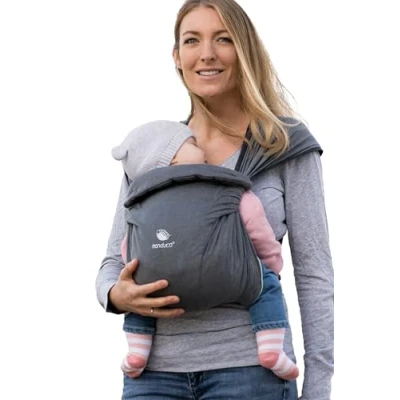 Abbildung von manduca Twist Babytrage, Light and Easy Kindertrage für Neugeborene ab 3,5 kg, Babytragetuch mit Kängurubeutel, weichem Bauchgurt und Trägern zum Fächern, grey mint