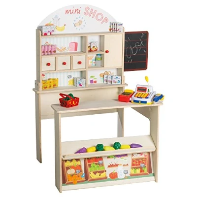 Abbildung von roba® Kaufladen Verkaufsstand, mit Theke, Tafel, Schiebetür &amp; Markststand Bedruckung