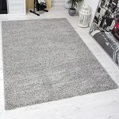 Abbildung von VIMODA Teppich Prime Shaggy Hochflor Einfarbig Grau Weich für Wohnzimmer, Schlafzimmer, küche, Maße:120x170 cm