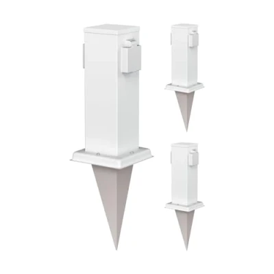 Abbildung von ledscom.de 3 Stück Garten Steckdosen Säule Polly mit Erdspieß für außen, IP44, 2 Fach, Edelstahl, eckig, weiß, 27cm