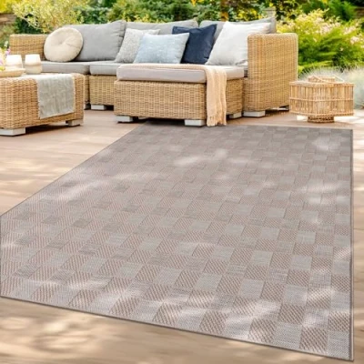 Abbildung von TT Home Teppich &quot;Montpellier 655&quot;, rechteckig, 4 mm Höhe, Balkon Garten Wohnzimmer Boho Muster Skandinavisch Geometrisch Uni