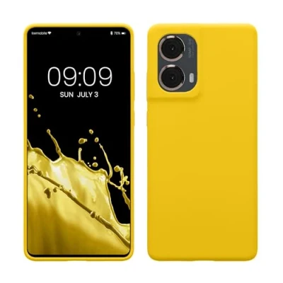Abbildung von kwmobile Hülle kompatibel mit Motorola Moto G85 5G Silikon Handy Case Handyhülle weiche Oberfläche kabelloses Laden Strahlend Gelb