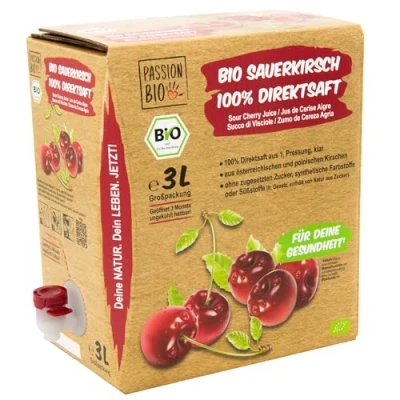 Abbildung von Bio Sauerkirsche Direktsaft 3 Liter Box Sauerkirschsaft aus 100% europäischen Sauerkirschen Veganer Sauerkirsch Saft, ohne zugesetzten Zucker, Süßstoffe (lt. Gesetz)