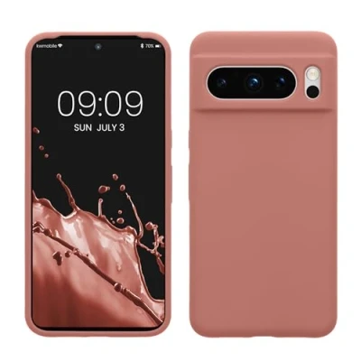 Abbildung von kwmobile Hülle kompatibel mit Google Pixel 8 Pro Silikon Handy Case Handyhülle weiche Oberfläche kabelloses Laden Winter Rose