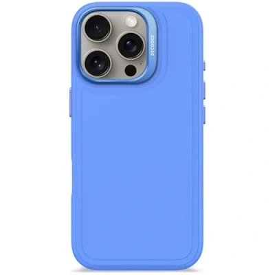 Abbildung von DECODED Silicone Stacks Hülle für iPhone 16 Pro, MagSafe kompatibel, Premium Liquid Soft Touch Material, Ganzkörper Schutzhülle, erhöhte Kanten zum Schutz von Bildschirm und Kamera, Super Sonic Blau