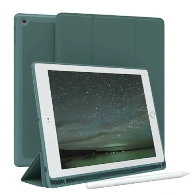 Abbildung von EAZY Case Schutzhülle mit Stifthalter für iPad 6 / 5 (2018/2017) 9.7 Zoll Hülle Stifthalterung Tablet Cover Touchpen Smartcase aufstellbar Klappcase Auto Sleep Wake Up Etui Grün