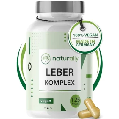 Abbildung von naturally Leber Komplex [125 Stück] Mariendistel Kapseln mit Artischocken, Löwenzahn, Cholin, Desmodium, vegan, entgiften und Leberkur