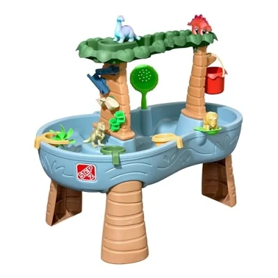 Abbildung von Step2 Dino Showers Wasserspieltisch Großer Wassertisch mit 13 teiligem Zubehörset Garten Wasser Spieltisch für Kinder in Blau &amp; Braun