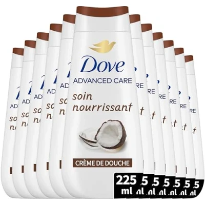 Abbildung von DOVE Advanced Duschcreme mit Kokos und Mandelduft pflegende Pflege dermatologisch getestet weiches Hautgefühl für 24 Stunden (12 x 225 ml)