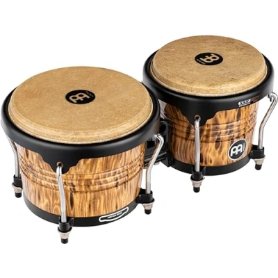 Abbildung von Meinl Percussion Bongos Marathon Designer 2 Handtrommeln mit 6,75 und 8 Zoll inkl. Stimmschlüssel Siam Eiche, Leopard Burl (FWB190LB)