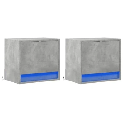 Abbildung von vidaXL Wand Nachttische mit LED Leuchten 2 STK. Betongrau, Schrank, Nachtschrank, Bettschrank, Nachttisch, Nachtkonsole, Betttisch