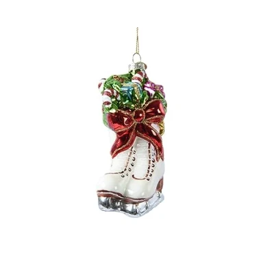 Abbildung von Kaemingk Christbaumschmuck Glas 15cm Schlittschuhe mit Glitzer Weihnachtskugeln Rot Weiß